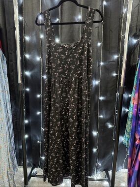Black Floral Maxi Dress with Pink Accents